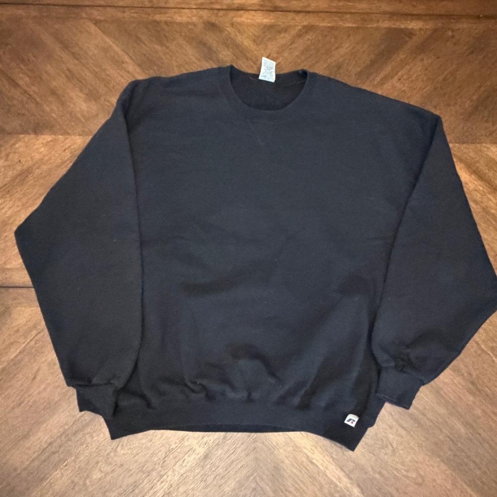 Russell Athletic Crewneck‎ Sweatshirt Mens XXL Black Blank Fleece Pullover
